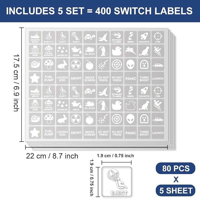 400 Pcs Car Switch Panel Stickers, 40 Designs Auto Switch ID Label Decals Fun - Image 2