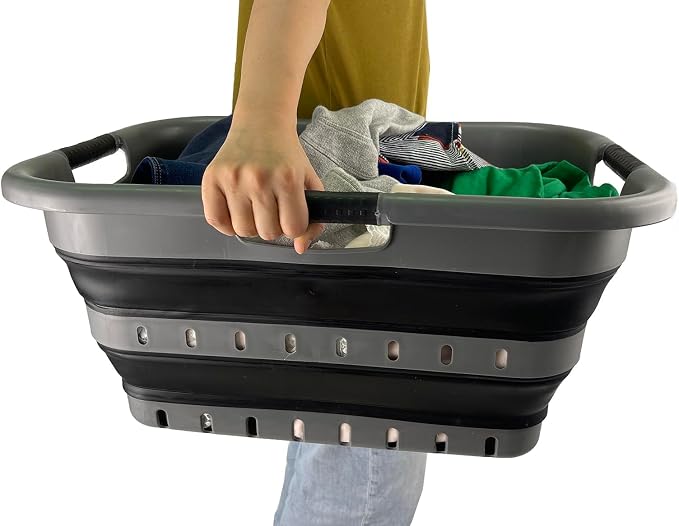 SAMMART 41L Set of 2 Collapsible 3 Handled Plastic Laundry Basket-Foldable Pop - Image 5