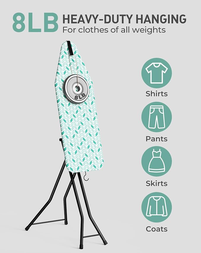 LyriFine Ironing Board, 2-in-1 Flat and Hanging Board, Sturdy Steel Frame Iron - Image 9