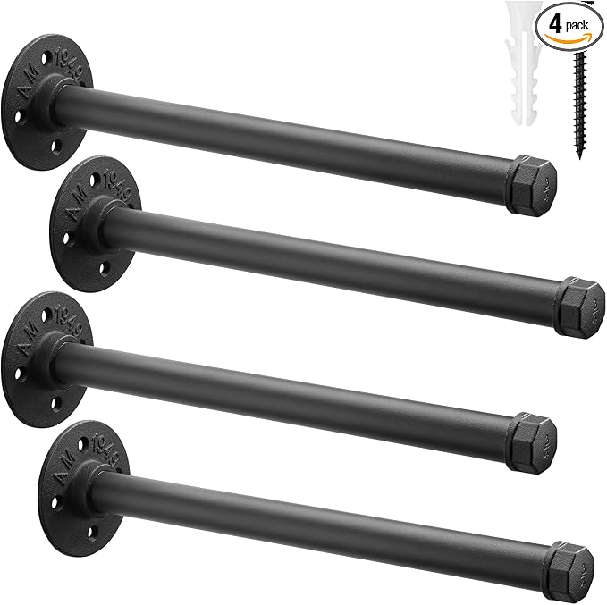 Industrial Pipe Clothing Rack 12 Inch 4 Pack, Closet Rod by BOSHANGJIA