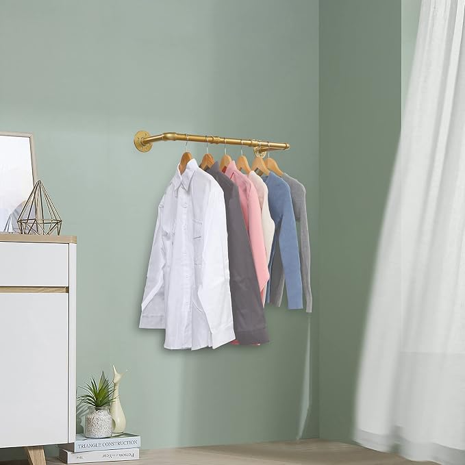 Industrial Gold Pipe Clothing Rack, Wall Ceiling Mounted Clothes Garment Rack - Image 6