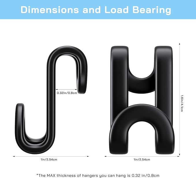 Tinfol Black Hanger Connector Hooks, Heavy Duty Clothes Hanger Extender Clips - Image 2