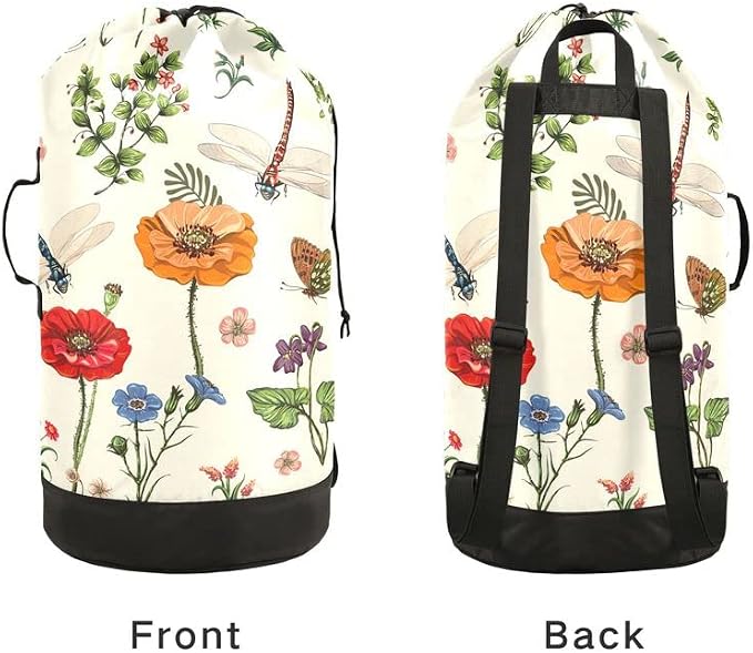 VIGTRO Spring Flowers Dragonflies Large Heavy Duty Laundry Backpack Hamper - Image 4