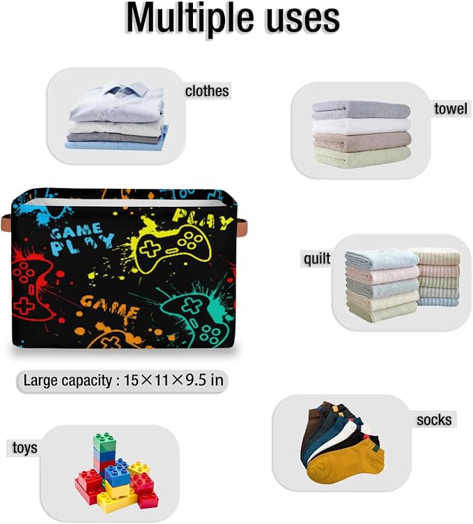 Boys Storage Basket for Kids Video Game Rectangular Collapsible Bin - Image 5