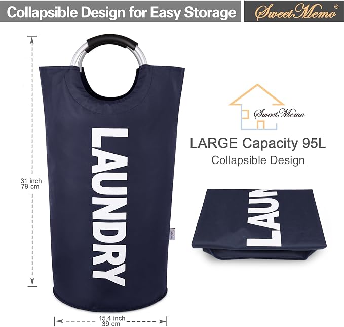 Large Laundry Basket Collapsible 95L, Tall Laundry Bag - Image 3