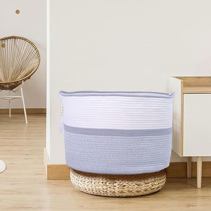 Large Woven Rope Laundry Hamper, Cotton Rope Storage Basket - Image 2