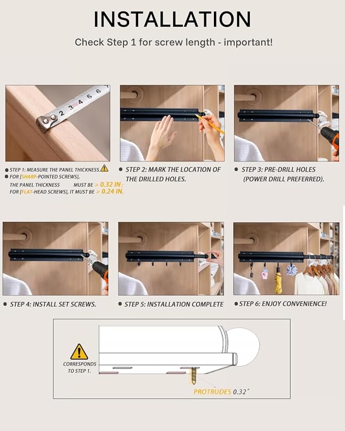 16 inch Valet Rod for Deeper Closet Pull Out, Closet Valet Rod Slide Out Pull - Image 7