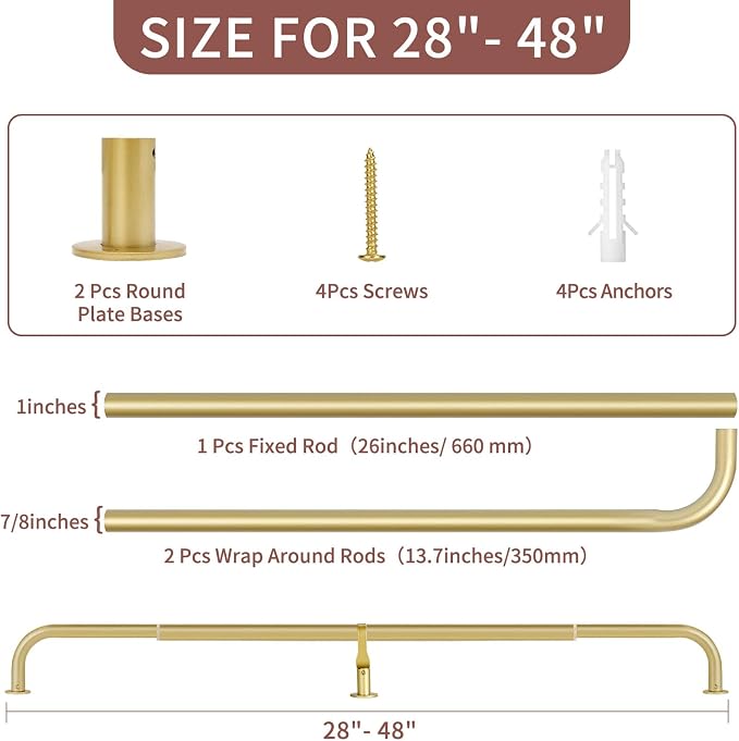 Meriville 1-Inch Diameter Wrap Around Blackout Curtain Rod, 28-Inch to 48-Inch - Image 5