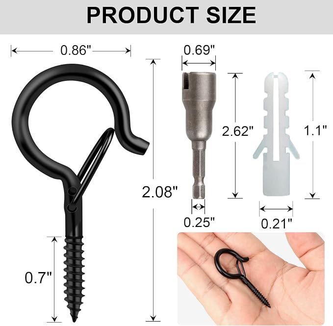 50 Pack Screw-in Hooks for Outdoor String Lights, Q Hangers Light Outside - Image 5
