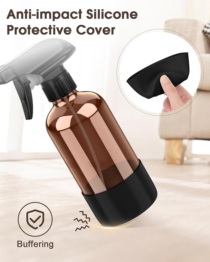 Glass Spray Bottle with Silicone Sleeve Protection, Amber Glass Spray Bottle Set - Image 4
