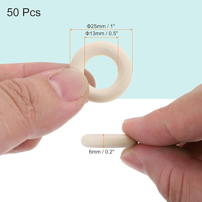 MECCANIXITY 50pcs 1" Unfinished Wooden Rings Smooth Natural Wood Macrame Rings - Image 2