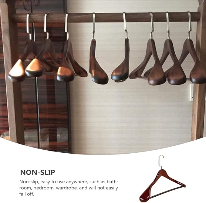 Wide Coat Hanger Thickened Solid Wood Extra Wide Shoulders Non-Slip Brown Suit - Image 4