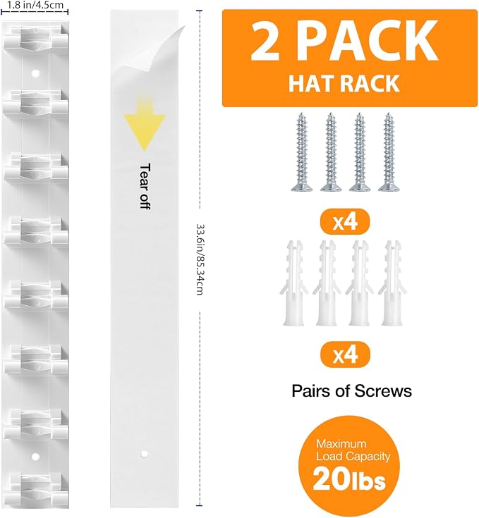 2 Pack Hat Organizer for Baseball Caps, Hat Rack for Wall Hold Up to 16 Hats - Image 2