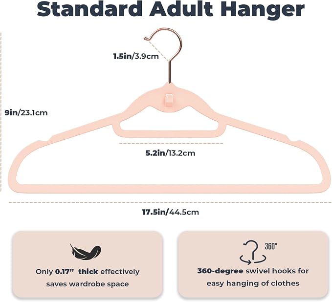 Pink Velvet Hangers 50 Pack, Felt Covered Non Slip Fabric - Image 4
