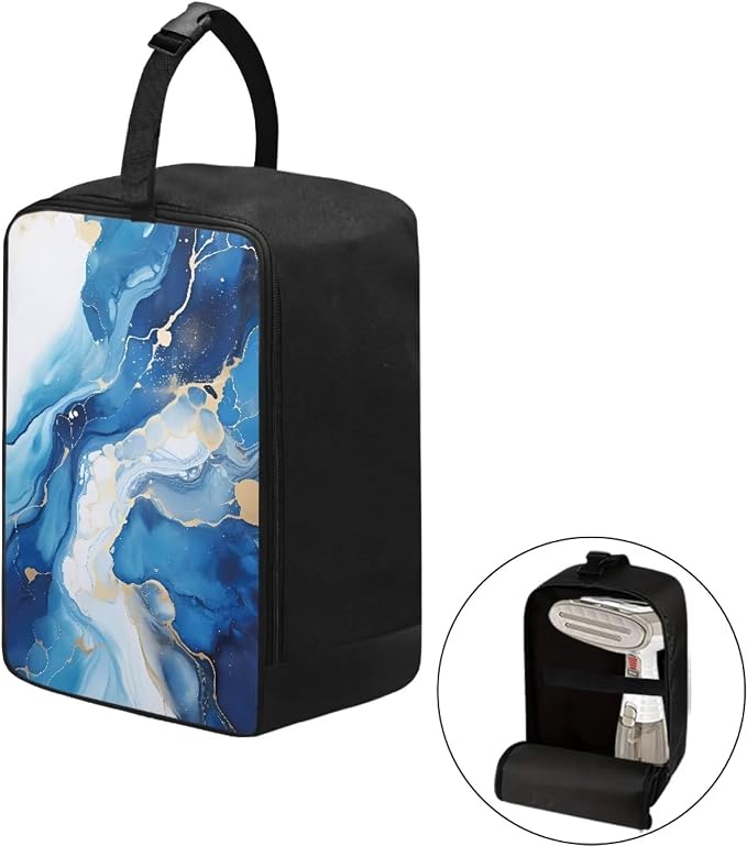 Universal Steamer Case Blue Marble Print Zippered Protective Pouch - Image 2