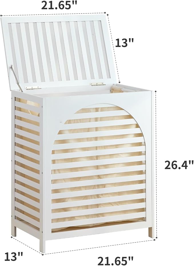 Laundry Hamper with Lid, Bamboo Clothes Laundry Basket with Handles, Removable - Image 2