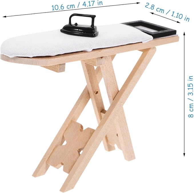 NUOBESTY 1 Set Dollhouse Miniature Iron Ironing Table Playset Mini Ironing - Image 2