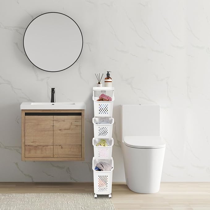 Tiered Laundry Storage Organizer Tiered Laundry Hamper Sorter Bathroom Laundry - Image 3