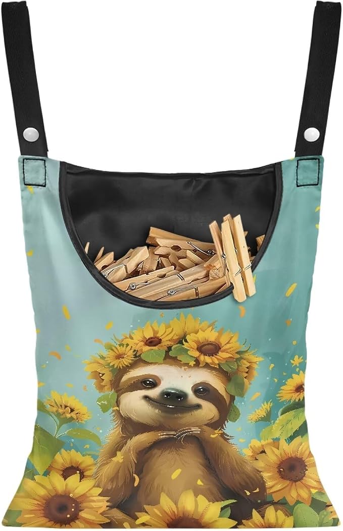Sloth Sunflowers Clothespin Bag Holder Multi Purpose Hanging Storage Dust-Proof by Psesaysky