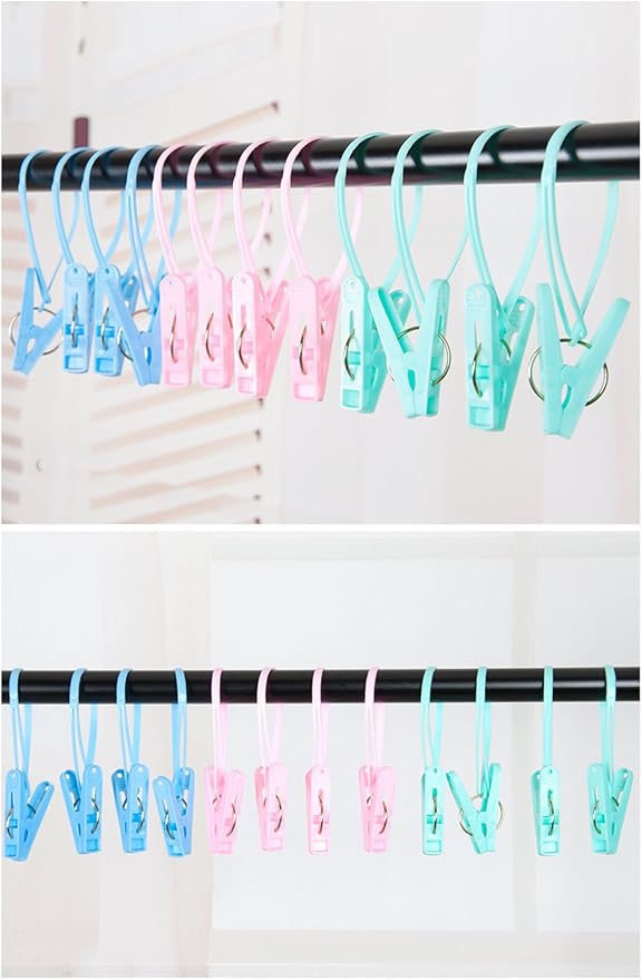 yueton Pack of 12 Clothes Peg Clip Pins Rope Hanging Clothesline Windproof - Image 5