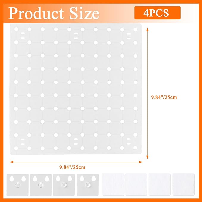 4 PCS White Pegboard Wall Organizer, Self-Adhesive Peg Board Wall Panel Kits - Image 2