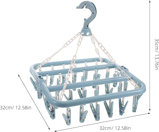 Laundry Drying Rack with 32 Thickened Windproof Clips, Nordic Blue Plastic - Image 8