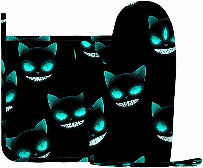 Mxocom Cat Face Oven Mitts and Pot Holders Sets Halloween Background Silicone - Image 2