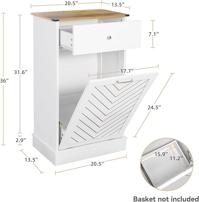 YOURLITE Tilt-Out Laundry Hamper Cabinet, 10 Gallon Herringbone Trash Can - Image 2