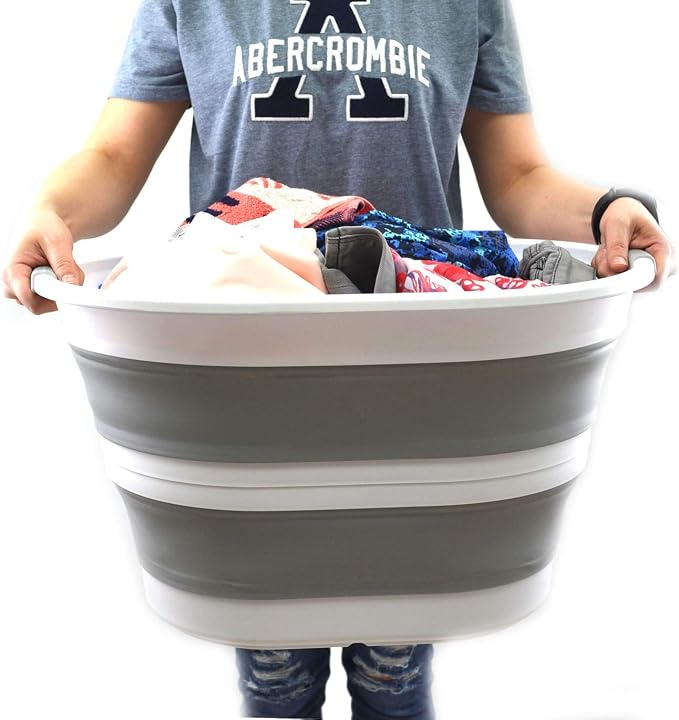 SAMMART 34L Collapsible Plastic Laundry Basket-Oval Tub/Basket-Foldable Storage - Image 4