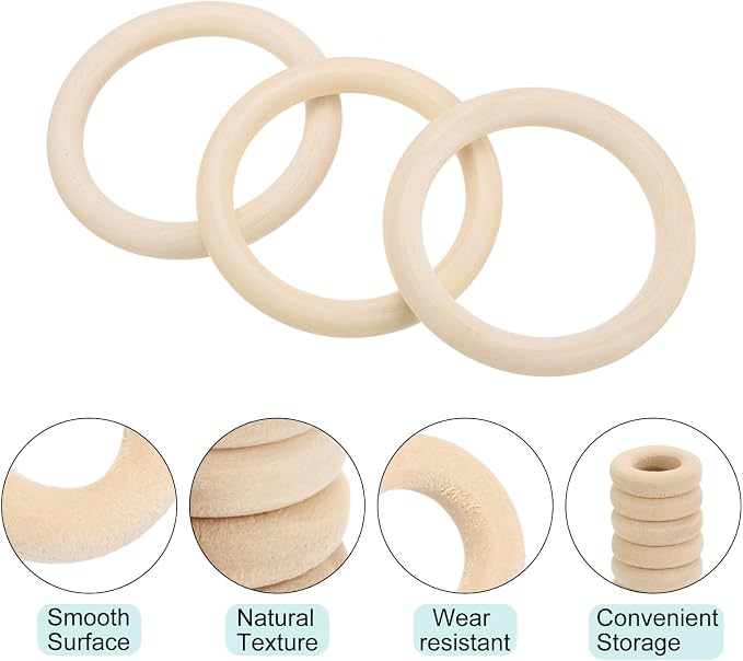 MECCANIXITY 15pcs 3.1" Unfinished Wooden Rings Smooth Natural Wood Macrame Rings - Image 3