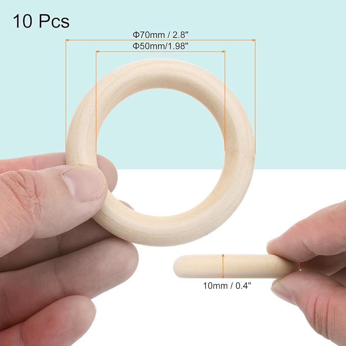 MECCANIXITY 10pcs 2.8" Unfinished Wooden Rings Smooth Natural Wood Macrame Rings - Image 2