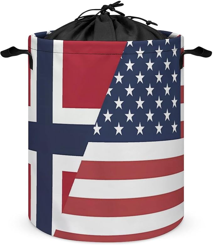 U.S. Norway Flag Round Laundry Bag Collapsible Storage Hamper Basket by Unknown