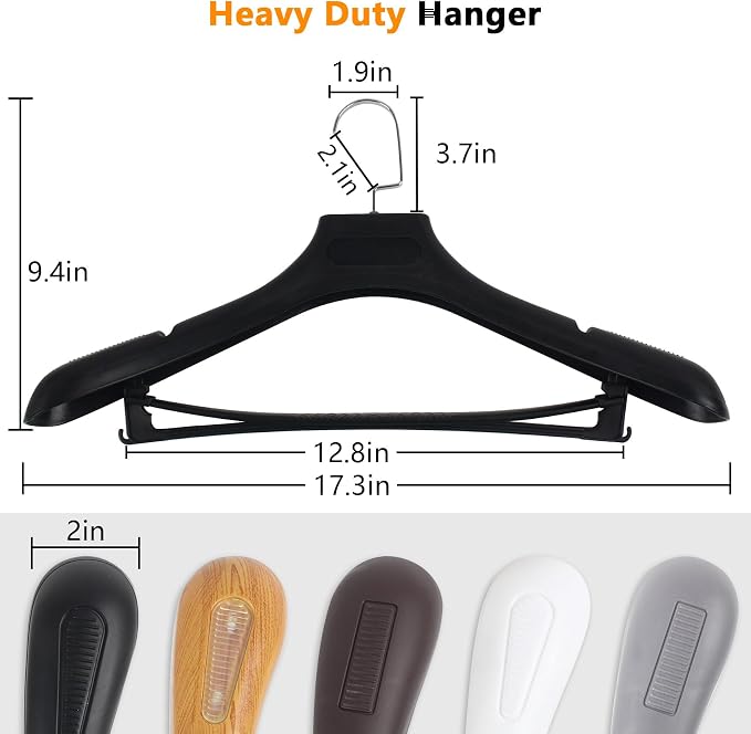 Plastic Extra Wide Suit Hangers, Width: 17.7", Notched Shoulders & Metal Hooks - Image 2