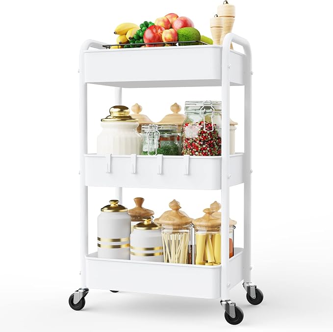 LEHOM 3 Tier Rolling Storage Cart, Metal Trolley Utility Cart by LEHOM