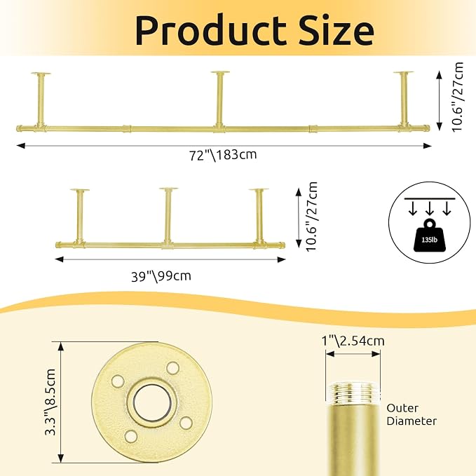 Oroonoko 72inch Industrial Pipe Clothes Garment Rack Ceiling Mount - Image 2