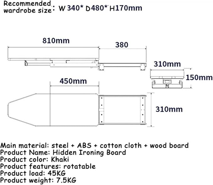 Ironing Board Wooden Folding Ironing Board Rotatable 90° Drawer Ironing Platform - Image 6