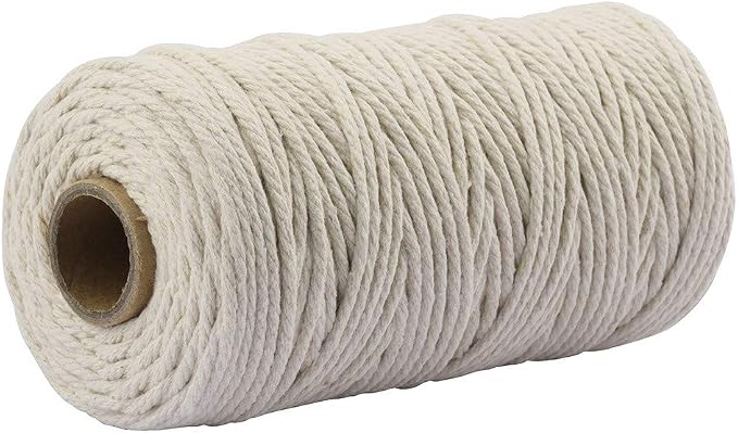 109 Yards 3mm Macrame Cotton Cord 4 Strand Twisted Twine Strings Rope by Zhiheng