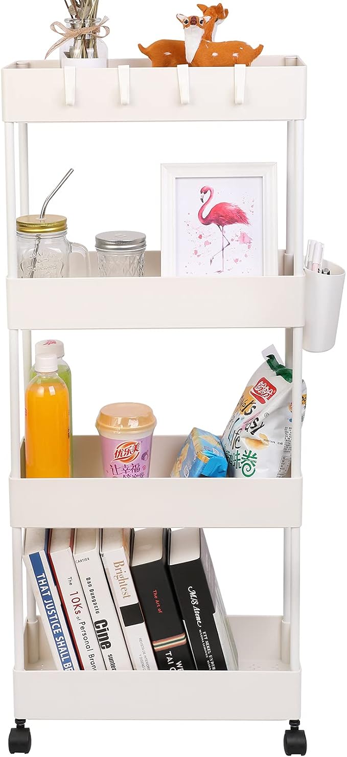 4 Tier Slim Rolling Utility Kitchen Cart Bathroom Organizer by AYVANBER