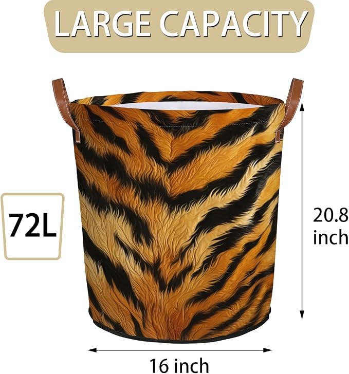 Tiger Print Laundry Hamper Waterproof Collapsible Basket - Image 2
