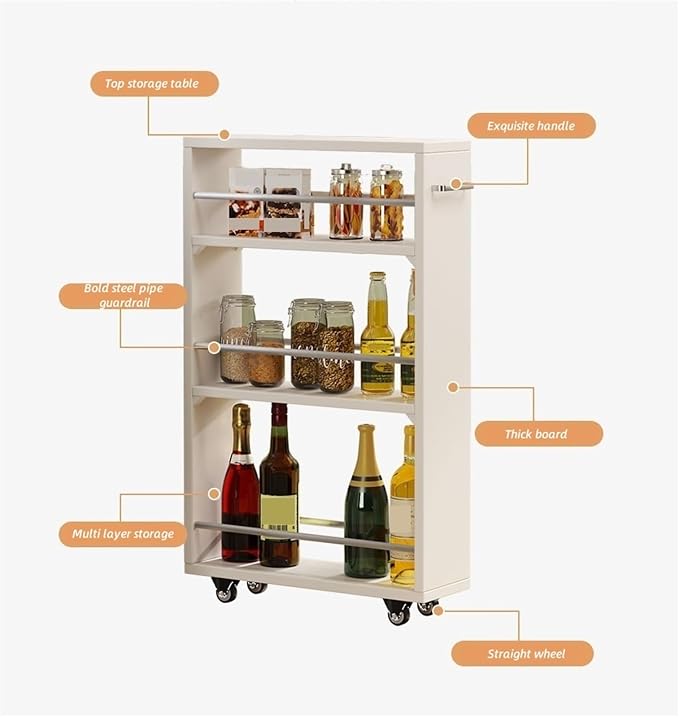 4 Tier Slim Rolling Storage Cart Narrow Rolling Utility Cart Kitchen Storage - Image 4