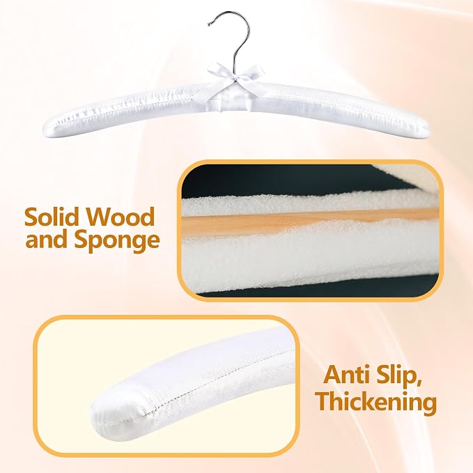 10 Pack Satin Padded Hangers, 17 Inch Large Anti Slip Cushioned Hanger - Image 4