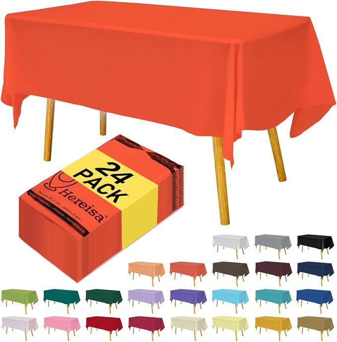 Orange Tablecloth Disposable Plastic Table Cover by Hereisa