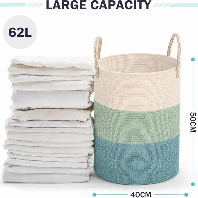 Laundry Basket, Woven Cotton Rope Laundry Hamper, 60L - Image 2