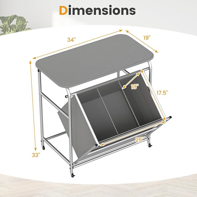 Giantex Laundry Sorter with Foldable Ironing Board, 3 Section Tilt Out Laundry - Image 8
