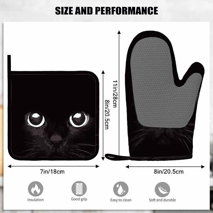 Mxocom Black Cat Oven Mitt and Pot Holder - Image 3