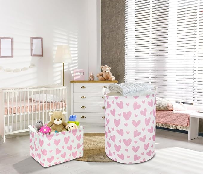 Pink Heart Laundry Hamper, Laundry Basket, Girls Nursery Hamper, Waterproof - Image 5