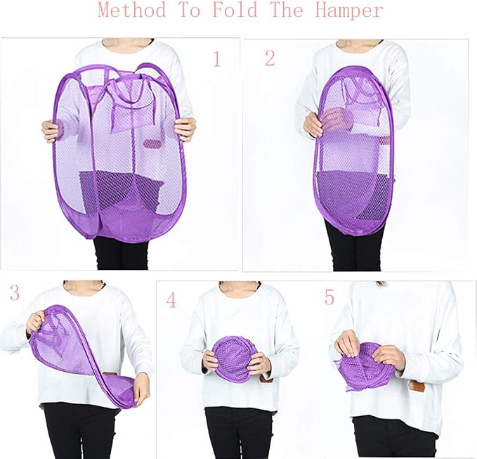 Qtopun Mesh Popup Laundry Hamper, 4 Pack Foldable Portable Dirty Clothes Basket - Image 4