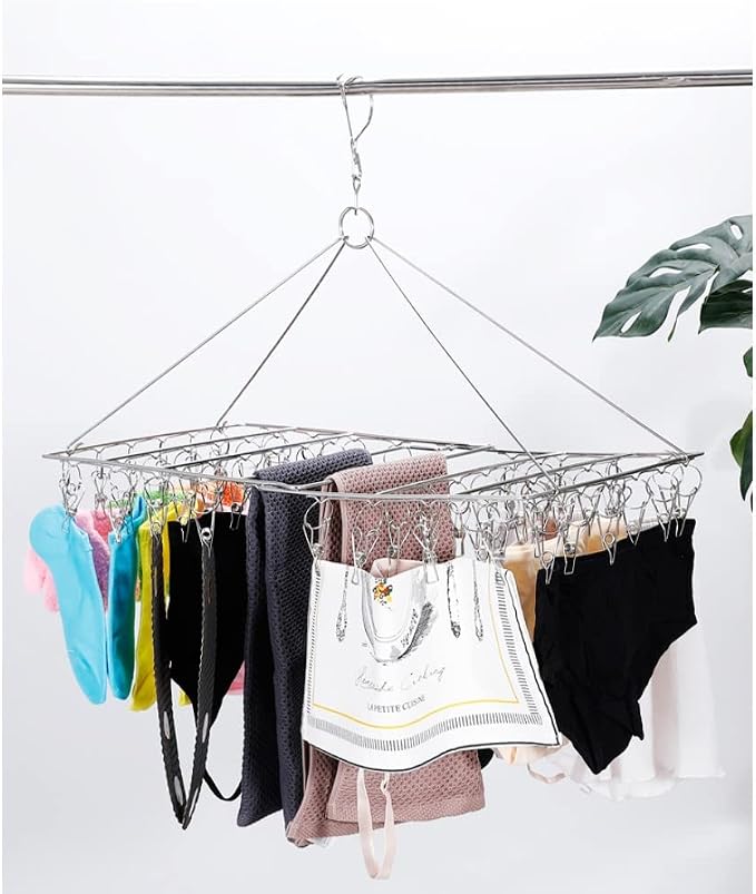 2 Pack Large Collapsible Clothes Drying Hanger, Stainless Steel Metal Laundry - Image 6