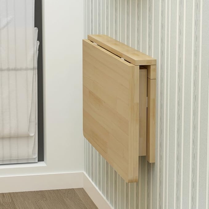 MM MELISEN Solid Wood Wall-Mounted Folding Table in Natural, 23.6" D x 15.7" W. by MMMELISEN