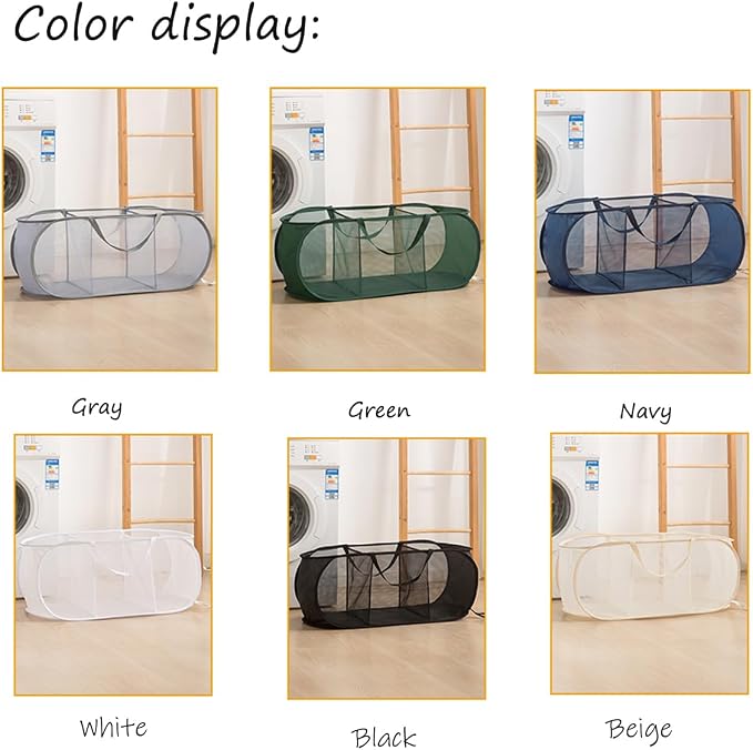 Mesh Laundry Hamper Basket, Sturdy 3 Compartments Laundry Basket, Foldable Pop - Image 7